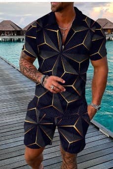 Men's 3D Digital Printing Polo Shirt Suit Lapel Short-Sleeved Casual Men's Casual Suit