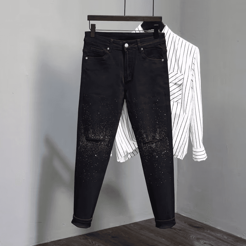 Men's Fashion Denim Trousers Personality Small Straight Leg