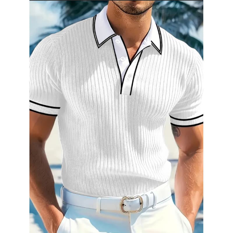 Men's Breathable Lightweight Polo Shirt Stylish Striped Design Short Sleeve Comfortable Casual Sporty Top