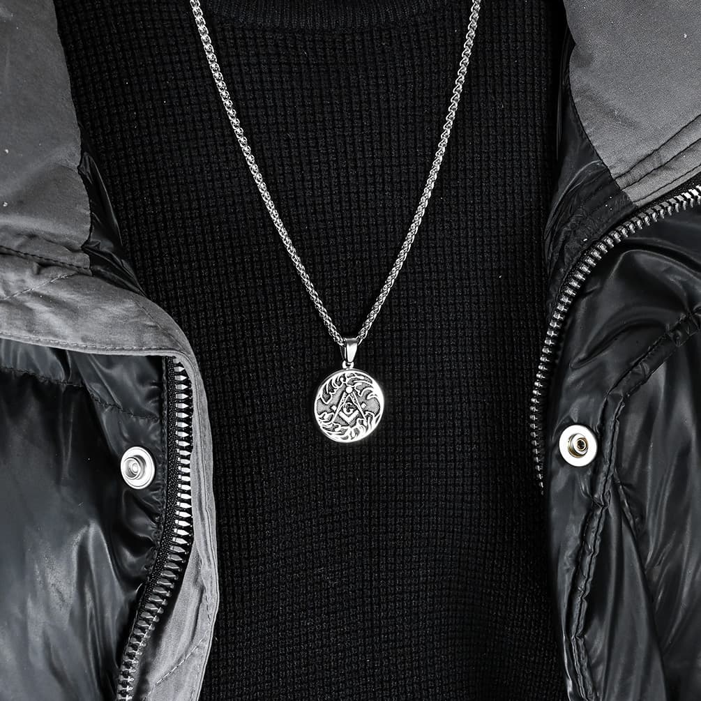 Freemasonry stainless steel round pendant brotherhood titanium steel necklace men's accessories sweater chain