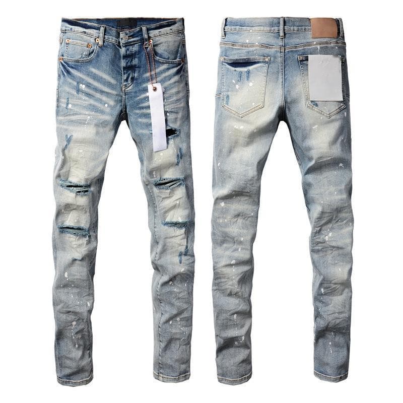 Casual Custom Silk Label Denim High Quality Breathable Fitting Ripped Streets Styles Purple Jeans Ripped Men's Blue