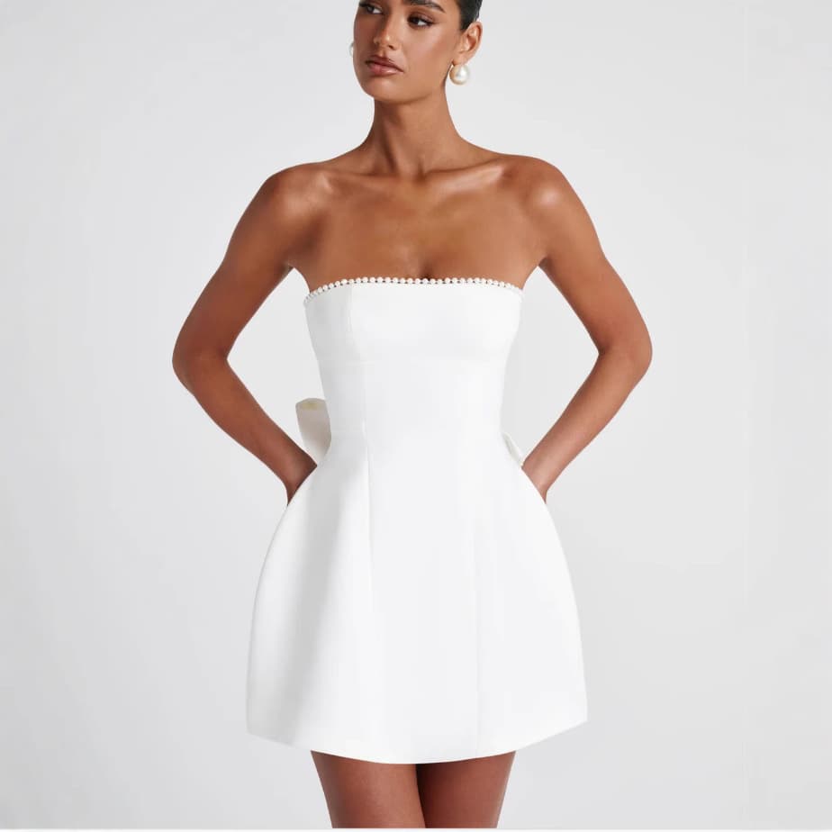 Women's Clothing Sleeveless Simple Top A Line Skirt For Women Spring And Summer New Style Temperament Sweet And Spicy Backless Bow Short Skirt