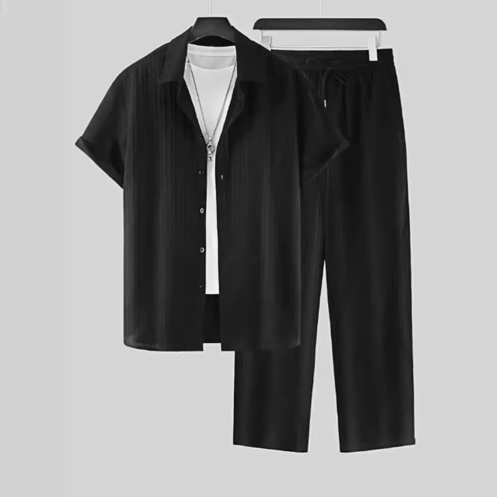 Men's Clothing Striped Short Sleeved Shirt Single Breasted Lapel Suit Men's Fashion Trend
