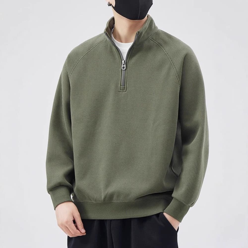 ​​Men's Half Zip Loose Fit Pullover Hoodie, Trendy Stand Collar Sweatshirt For Spring & Autumn, Soft & Breathable Polyester Blend​​