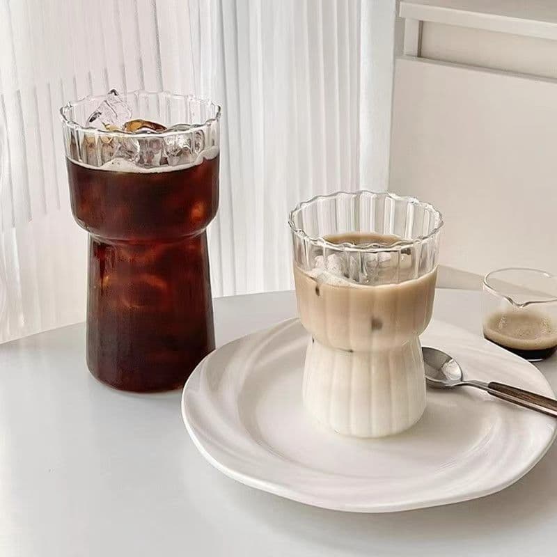 Coffeeware Striped Latte Coffee Cup Ins Style Glass Cup Home Water Cup Girls Ice Milk Cup Bamboo Juice Cup