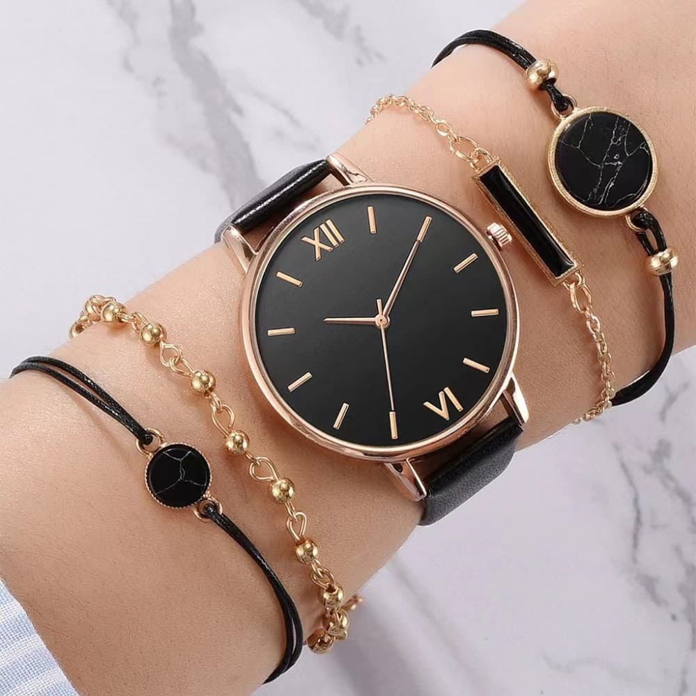 ins new simple watch set quartz watch trend pu strap ladies watch strap bracelet set