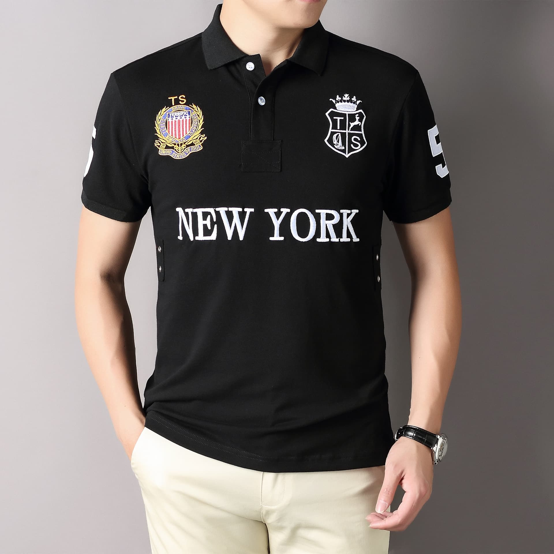 Man's Clothing Polo Shirt For Men Pure Cotton Embroidered Short Sleeve Casual Sports Black Simple Loose Slim Plus Size