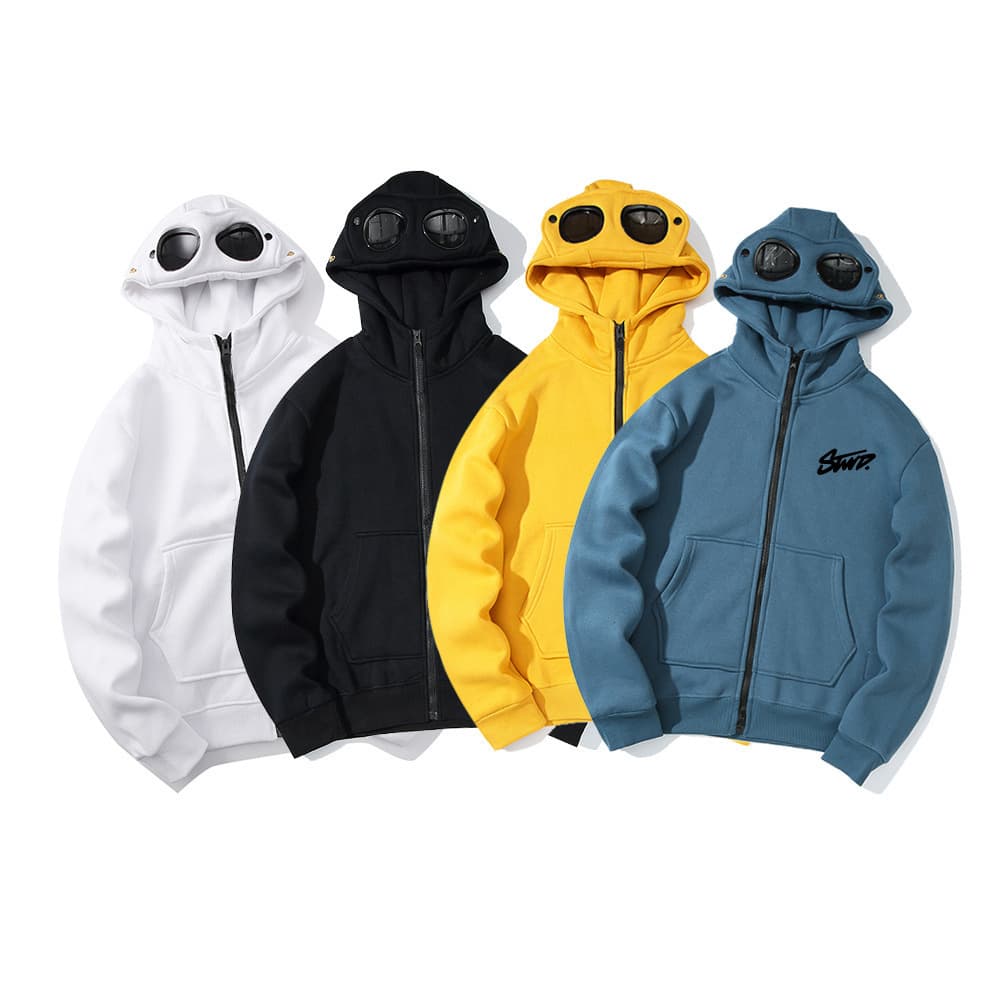 ​​Men's Streetwear Hoodie With Graphic Print & Zip-Up Design - Oversized Fit For Urban Style (Grey, Black, Blue)​​