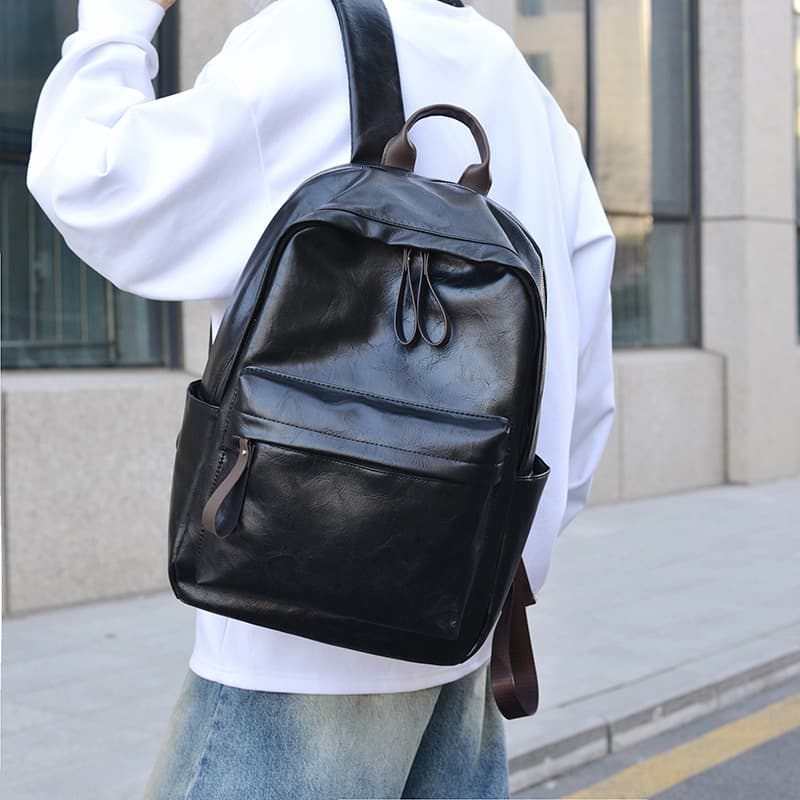 Men's Bags PU Men's Backpack New Large Capacity Simple Business Bag Short Distance Travel Bag Computer Bag Campus Student Backpack