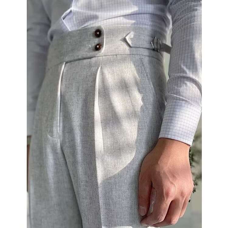 Men's Clothing Light Grey Naples High Waist Trousers Business Formal Casual Trousers No Ironing Paris Buckle Straight Suit Trousers Men