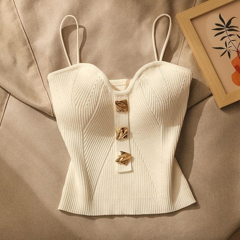 Women's knitted tube top camisole vest for women to wear as an outer sleeveless short top with beautiful back