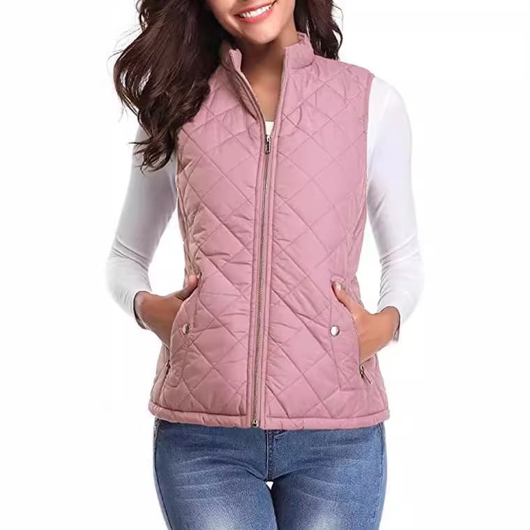 ​​Women's Quilted Puffer Vest With Stand Collar - Lightweight Sleeveless Jacket For Fall & Winter​​