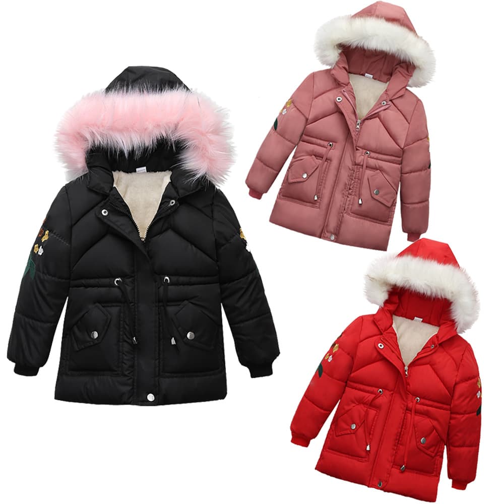 Girls' Winter Hooded Puffer Jacket – Thickened Polyester Fill, Soft-Touch Fabric, Zip-Up Warm Coat For Toddler & Kids (3-8 Years)
