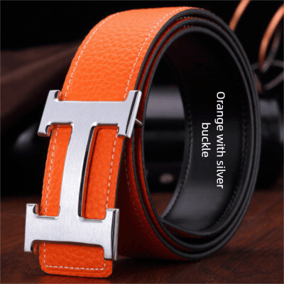Ceinture classique de luxe pour homme, en cuir véritable de haute qualité avec boucle lisse et inscription.