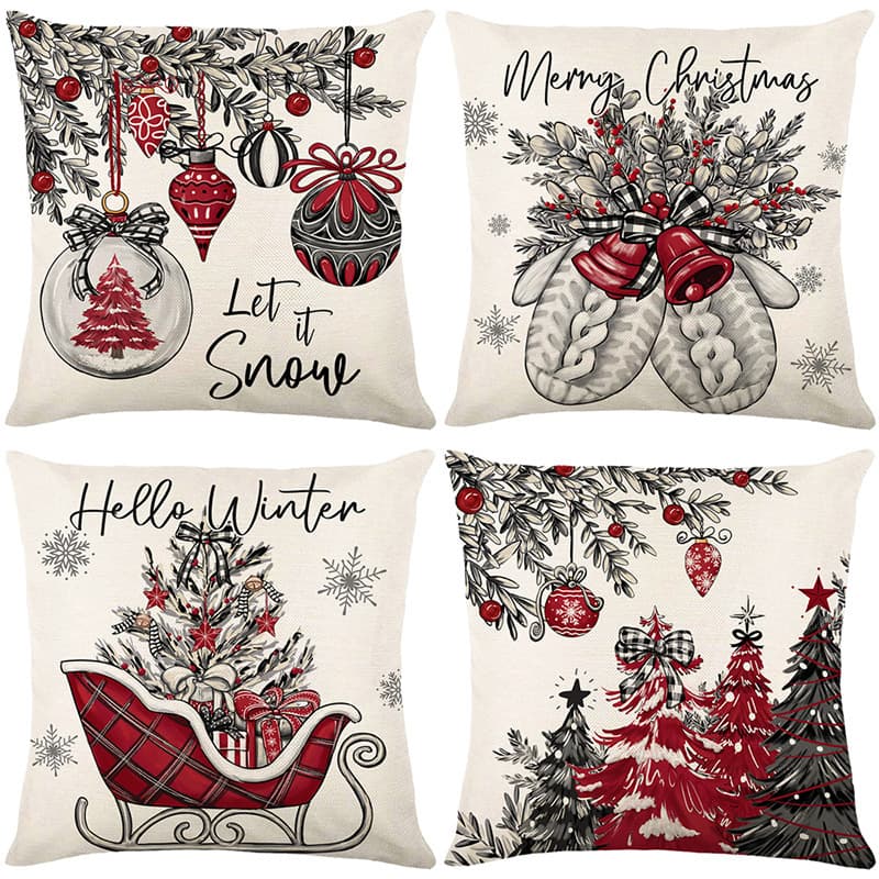 Christmas Decorative Pillow Covers Linen Printed Sofa Cushion Covers Home Cushion Covers