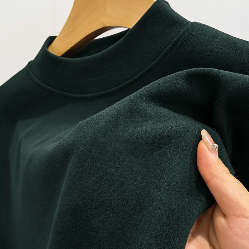 Men's Clothing Velvet Half High Collar Men's Long Sleeved T Shirt Warm Bottoming Shirt Plus Velvet Thickened Inner Wear Autumn Clothes Trend