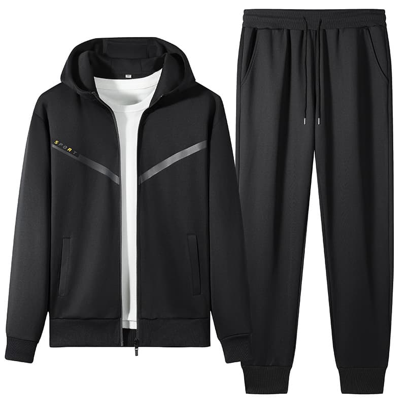 Men's Winter Hooded Tracksuit Set - Zip-Up Jacket & Jogger Pants (L-5XL, 4 Colors) | Warm Polyester Blend For Casual & Outdoor Activities