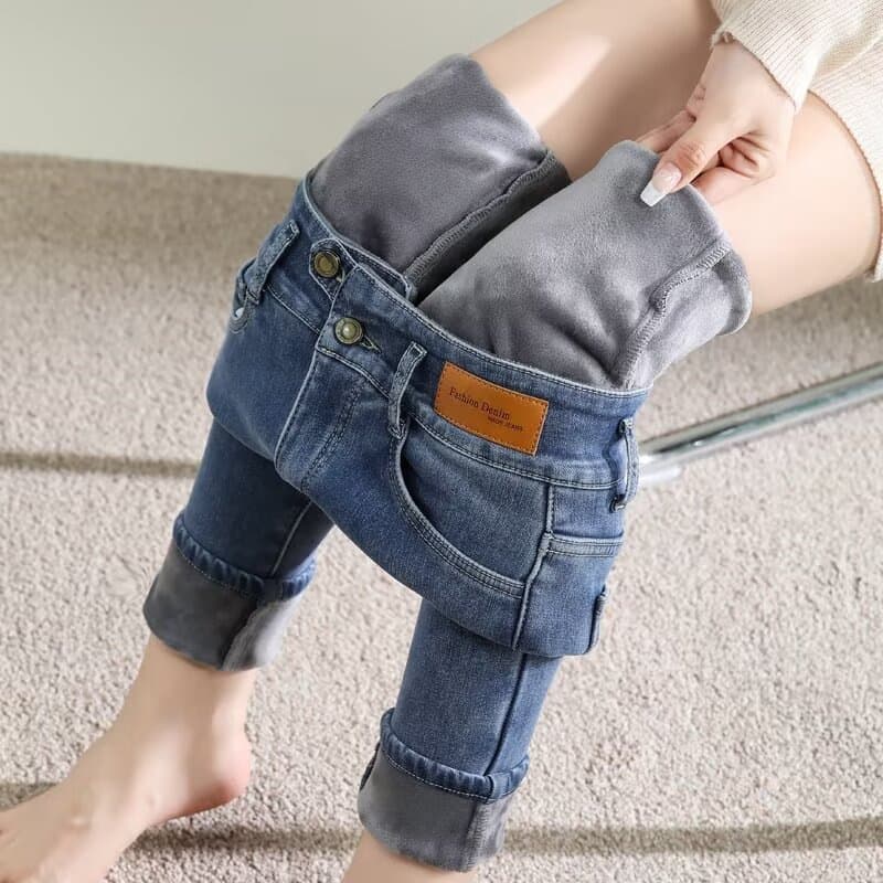 Women's Clothing High waist plus velvet jeans women's new autumn and winter thickened slim tight pencil pants