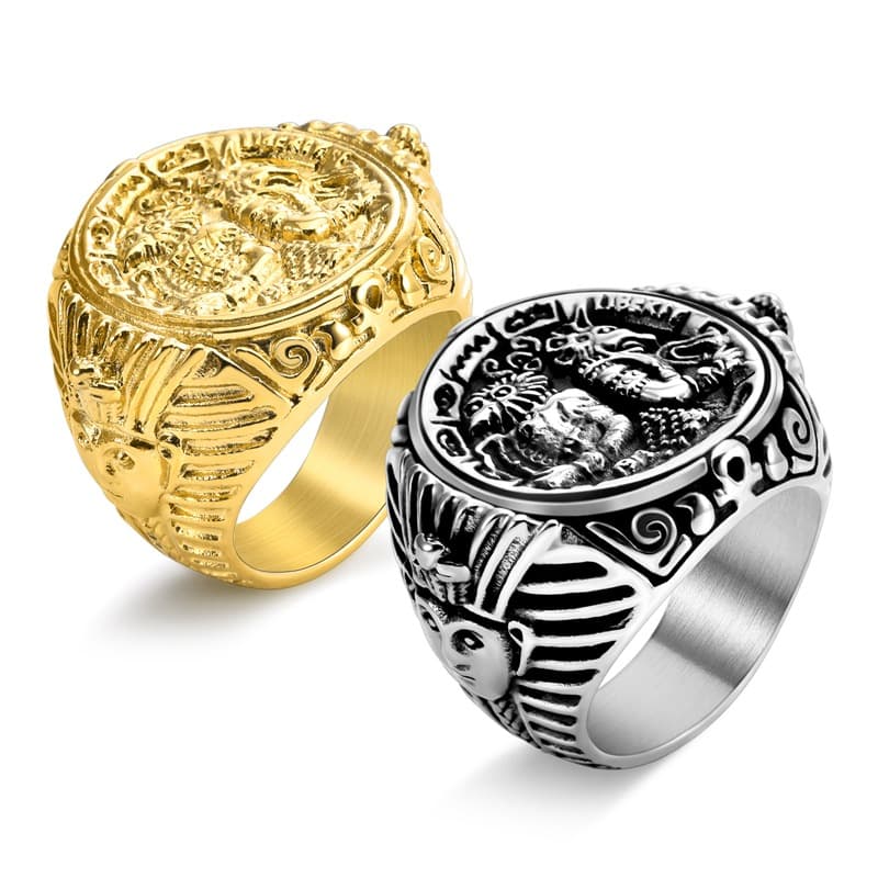 Men's Jewelry Stainless Steel Ring Portrait Pharaoh Anubis Mythical Beast Personality Jewelry Punk Style Ring