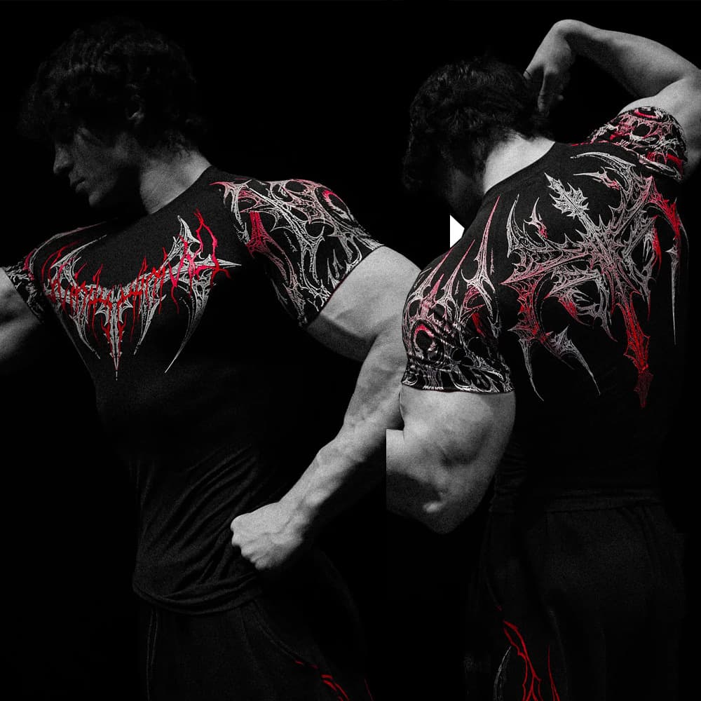 Breathedivinity American Dark Style Sports Fitness Men's T-Shirt Quick-Dry Stretch Tight-Fitting Shirt