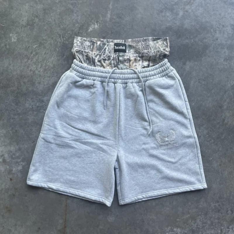 Men's Camouflage Sweatpants Double Waist Stitching Cropped Hip Hop Casual Embroidered Sports Shorts Blue Black Gray Polyester Cotton