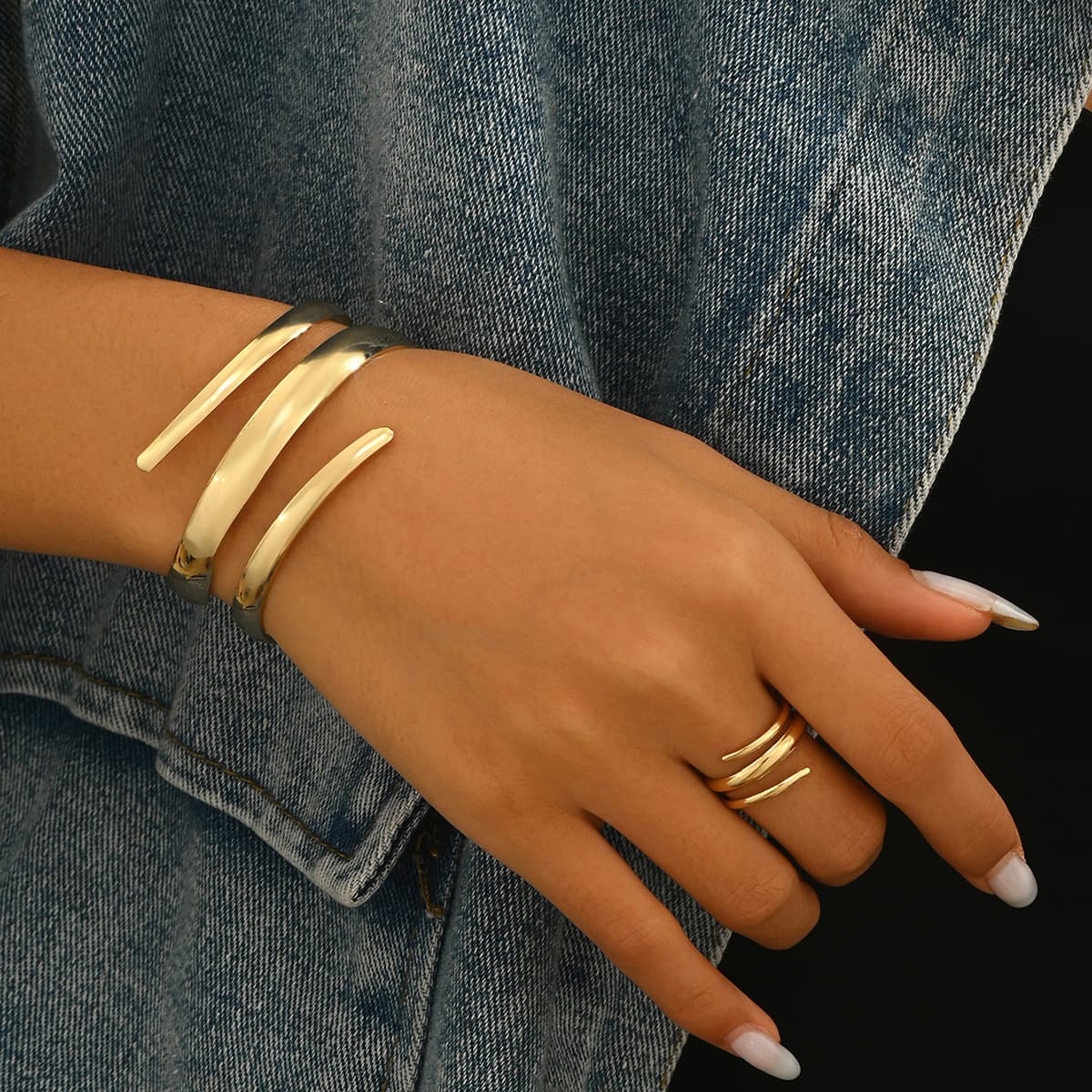 Geometric light luxury style bracelet ring set personalized versatile curved design niche ladies bracelet hand jewelry