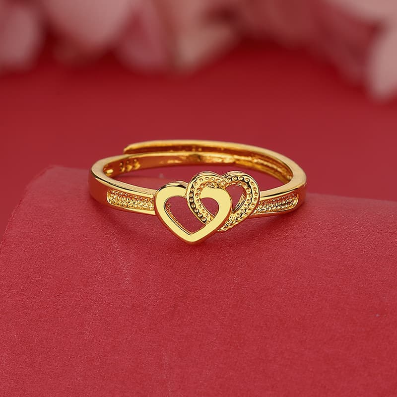 Vietnamese Sand Gold Double Love Women's Heart Shaped Simple, Fashionable, Versatile, Non Fading, Adjustable Ring