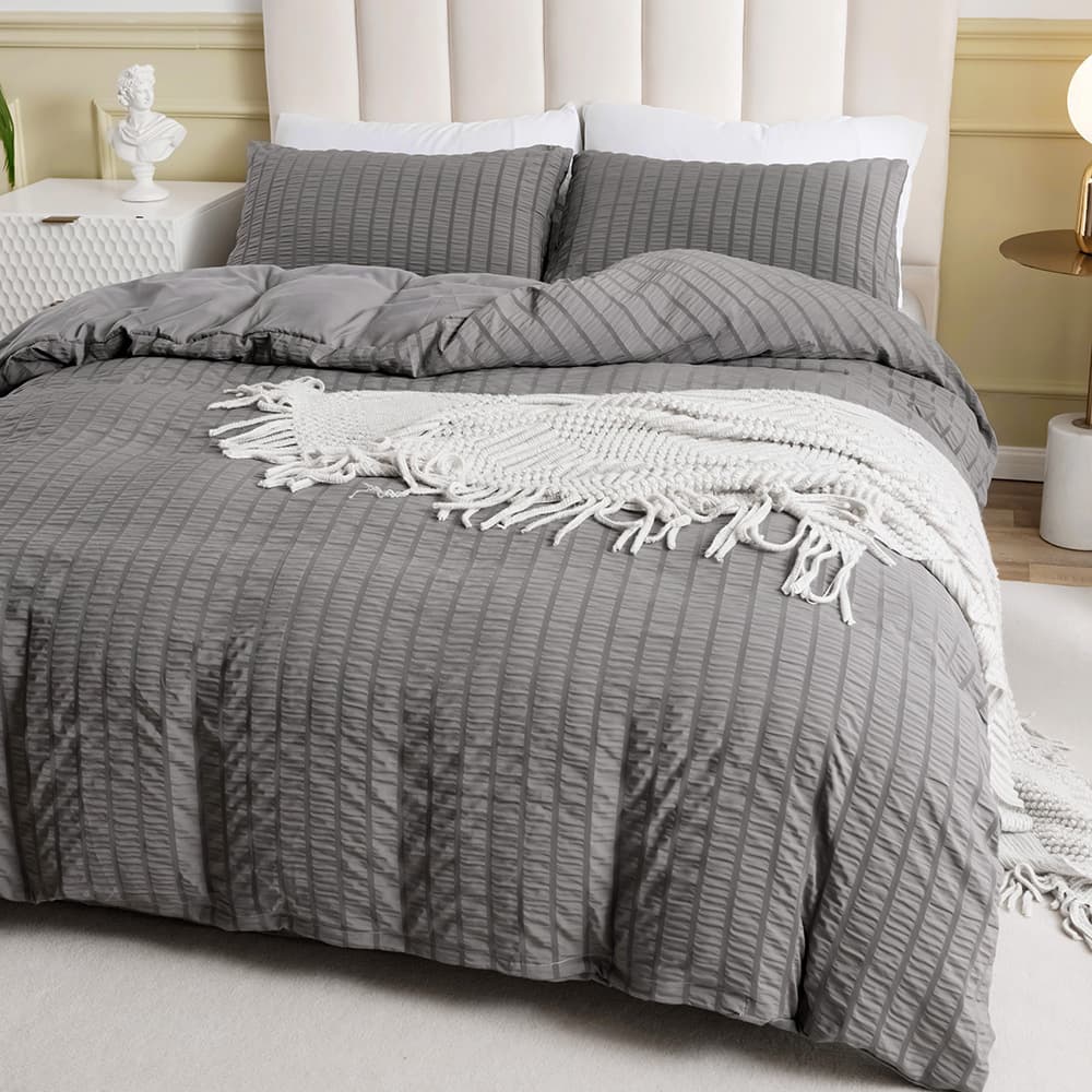 Home Textile Solid Color Craft Style Seersucker Three Piece Set Duvet Cover Full Size