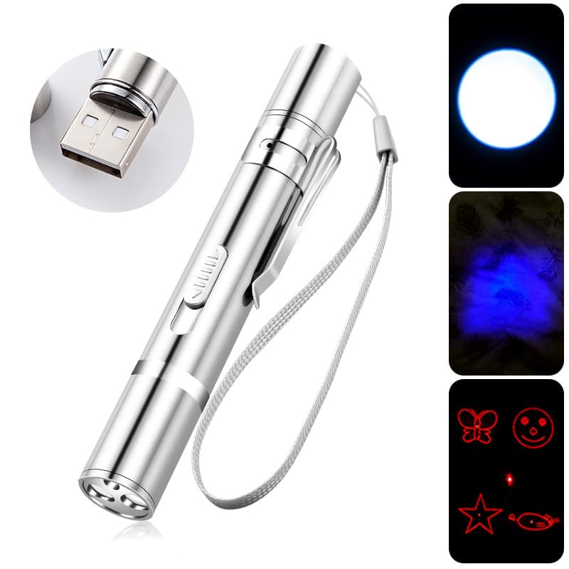 Multifunctional Rechargeable Toy Infrared Multi-pattern Projection Lighting Detection Flashlight Laser Pointer Cat