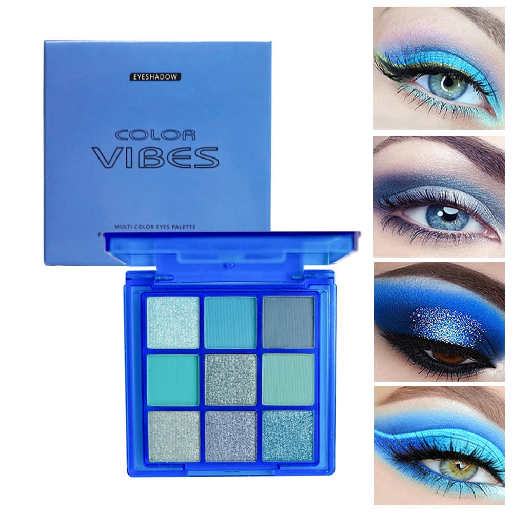 9 Colors Blue Eyeshadow Palette Purple Glitter shimmer Pearlescent Matte Acrylic Eye Shadows Palette Waterproof Eye makeup