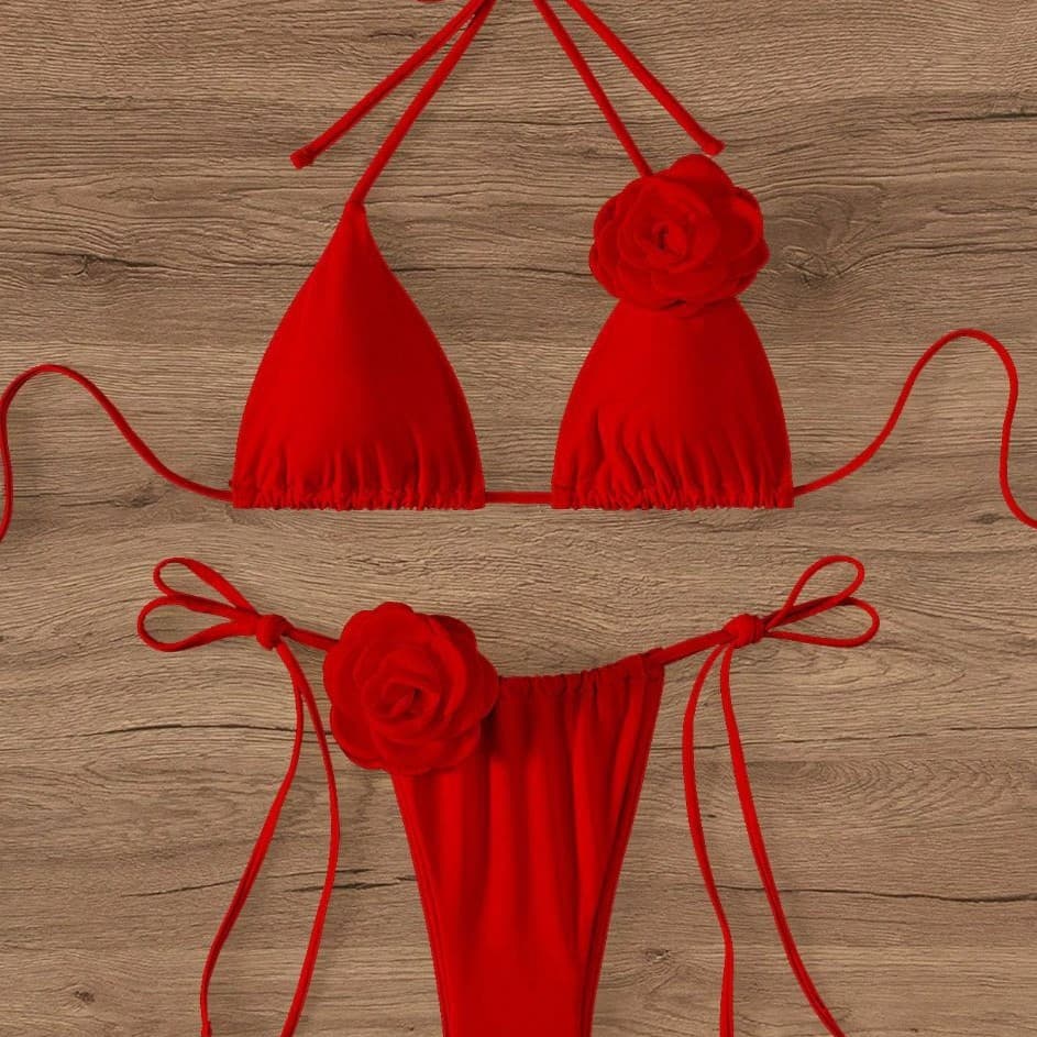 Women's Clothing Women's Split Swimsuit Women's Solid Color Three Dimensional Flower Sexy Bikini