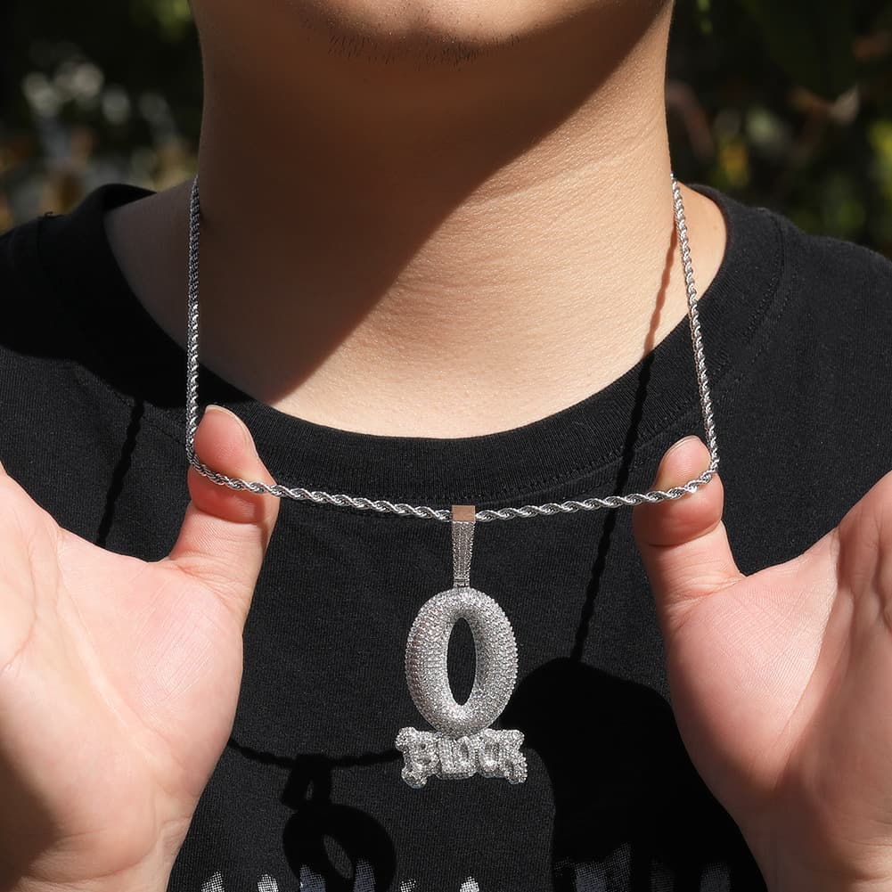 Men's Hip Hop Pendant Necklace – O Block Full Zircon Letter Design, Trendy Diamond-Cut Jewelry