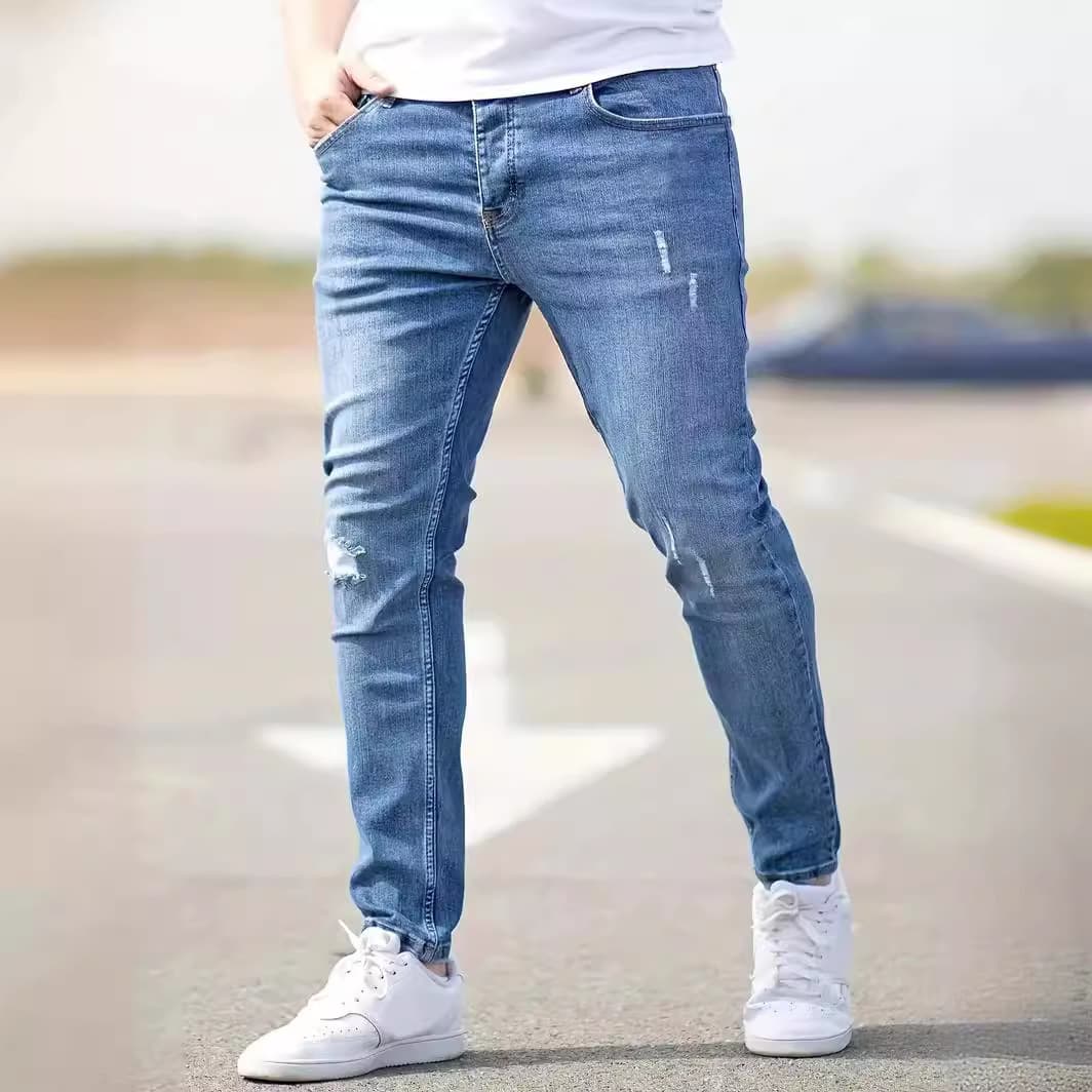 ​​Men's Slim Fit Ripped Jeans - Distressed Denim Pants With Stylish Tears For Urban Streetwear Look​​