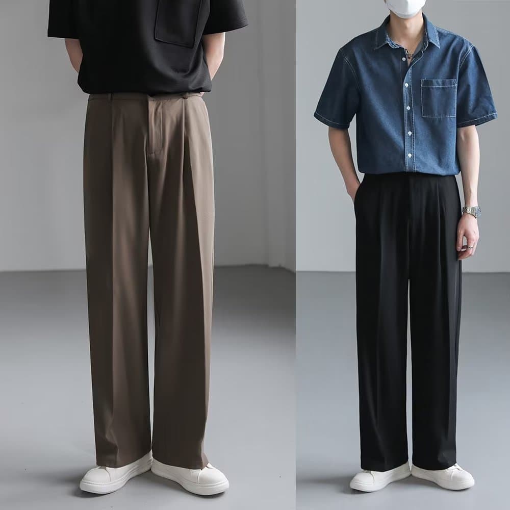 Men's Clothing Summer High End Black Pants For Men High End Slim Drape Suit Pants Wide Leg Loose Casual Straight Trousers