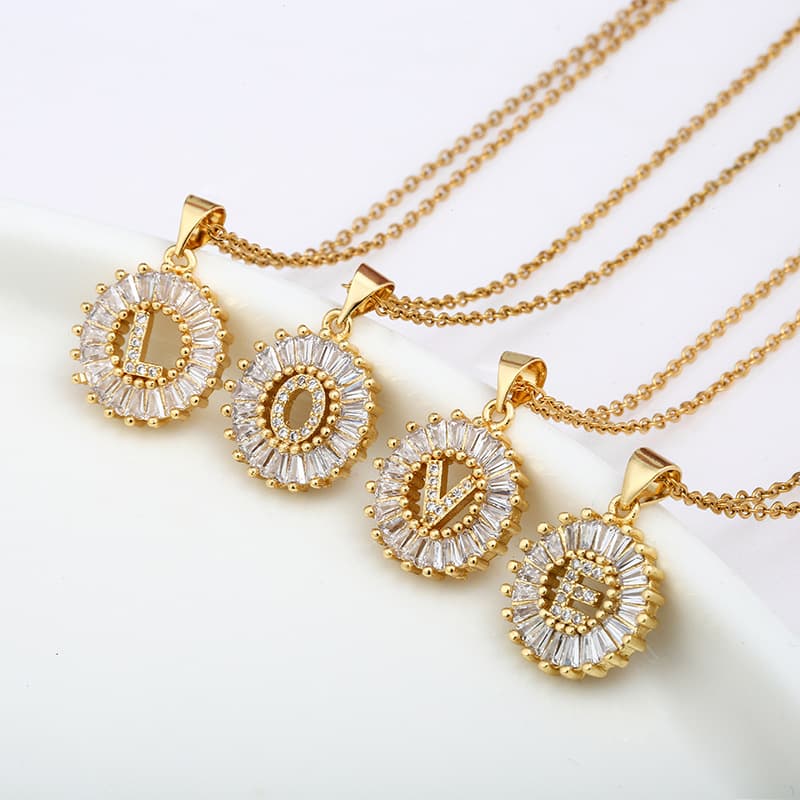 Letter Necklace Women Necklace 26 Letter Copper Set Cubic Zircon Vacuum Plated Stainless Steel Chain Necklace