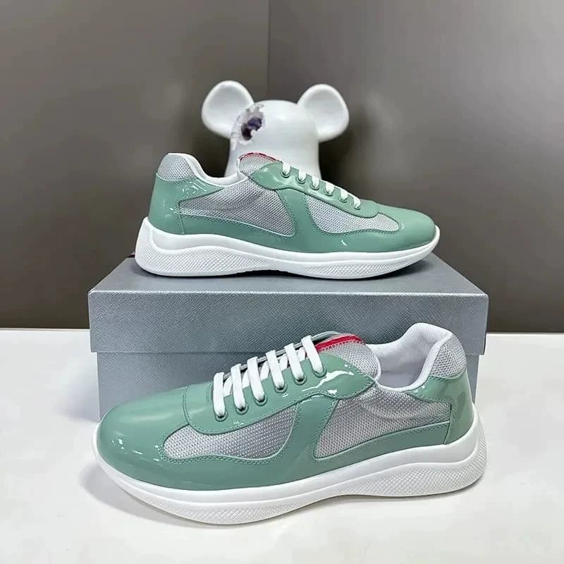 Chaussures de course polyvalentes à tête ronde pour domicile de l'Americas Cup, semelle plate véritable, cuir laqué de haute qualité