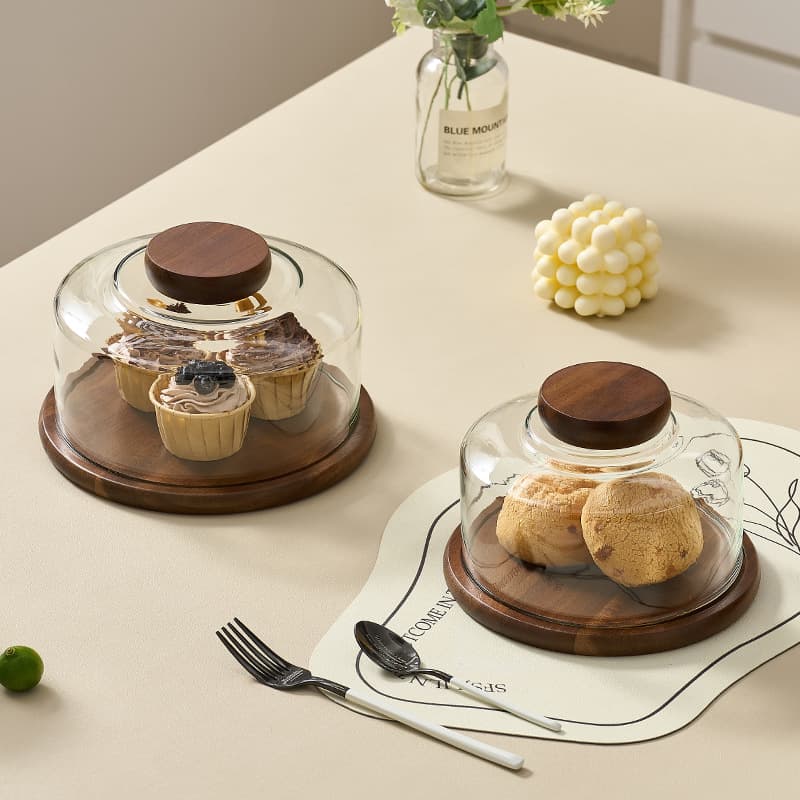 Tray Wooden Tasting Plate With Lid Glass Sliced Cake Cover Bread Dessert