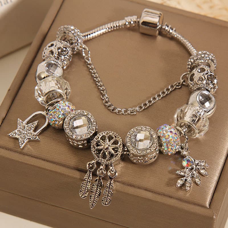 Pan's Cross-Border Silver Dream Catcher Star Pendant Bracelet Column Chain One Size European And American Fashion