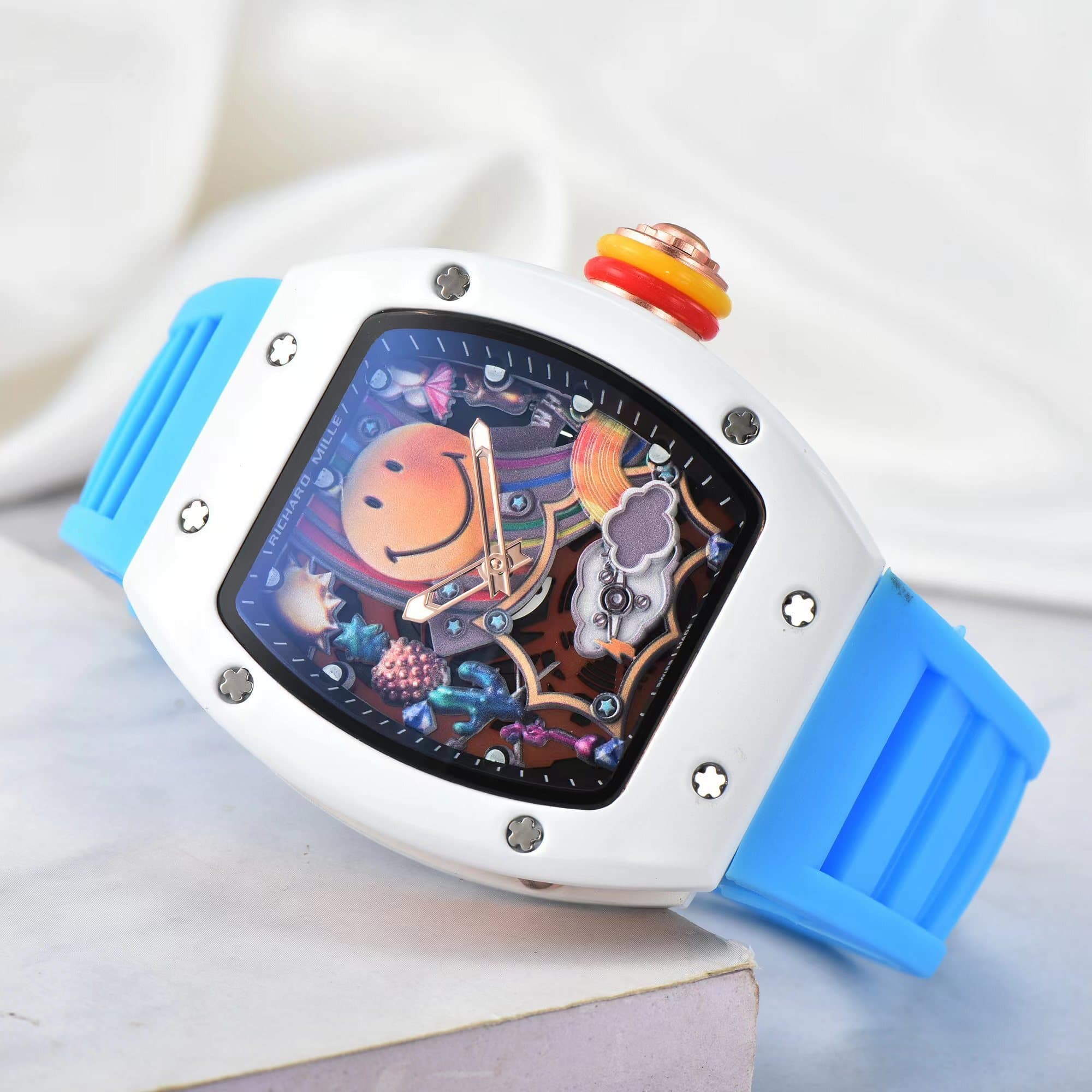 Montre à quartz Richard en forme de tonneau, cadran souriant, pour homme, style décontracté, idéal pour un anniversaire