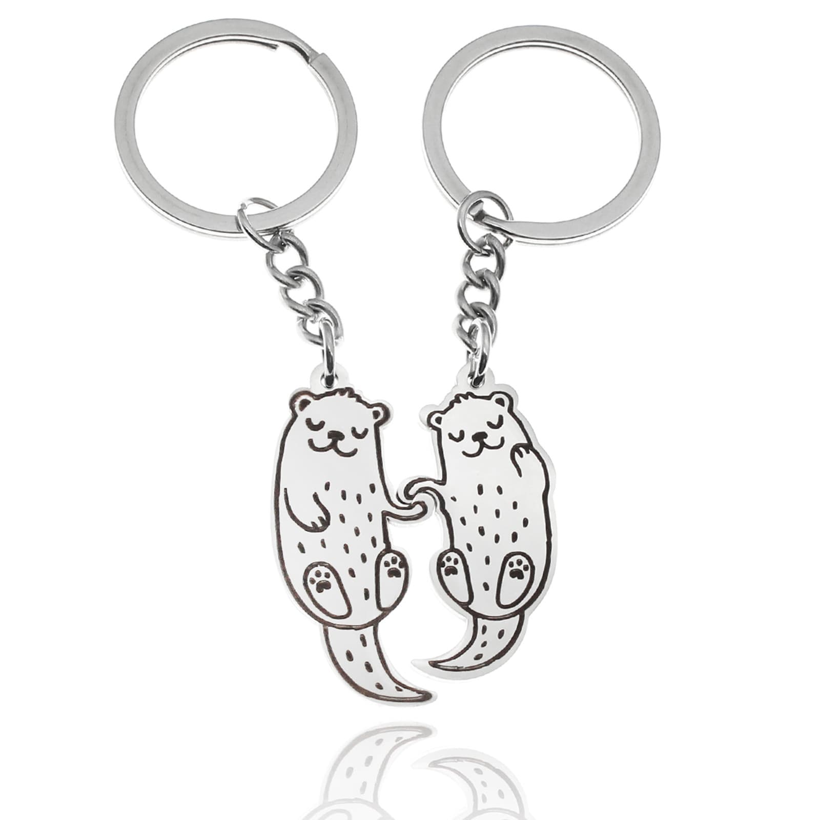 A pair of friend otters holding hands, their best friends, metal keychains, pendant keychains