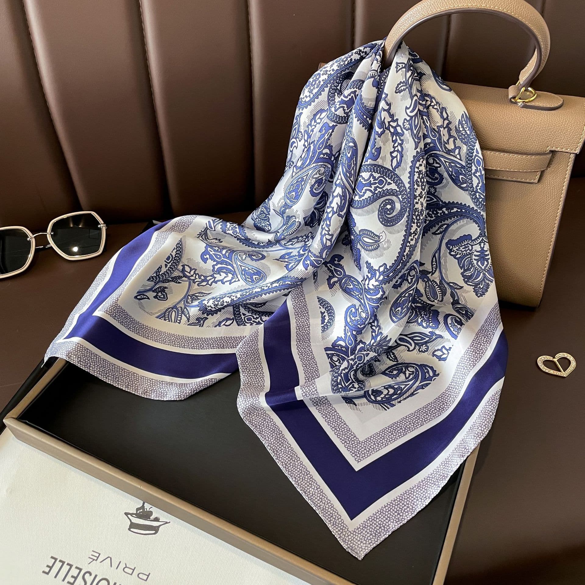 New style small square scarf 70cm Korean plant flower satin square scarf silk scarf women's decorative small shawl scarf