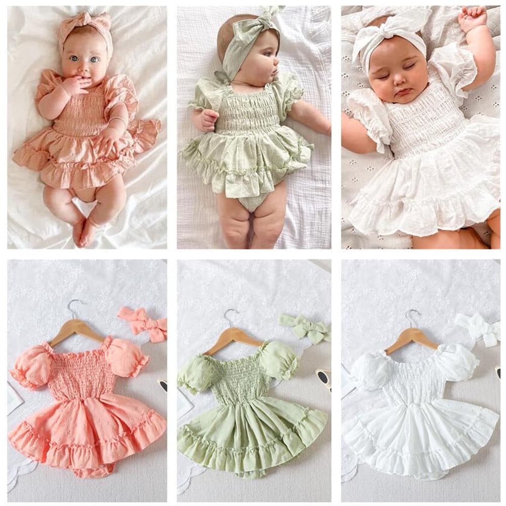 Kids’ Clothing new baby dress your baby solid color lotus leaf lace one year old dress