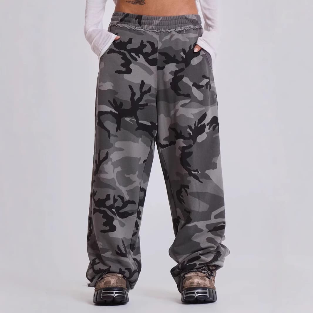 American Street Retro Camouflage Print Edge Loose Straight Casual Trousers Sweatpants Women And Men Spring And Summer
