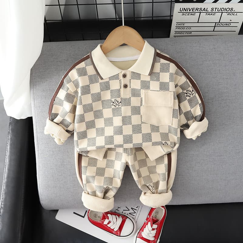 Baby clothes checkered hoodie two-piece 1-4 year old baby and children set, live broadcast