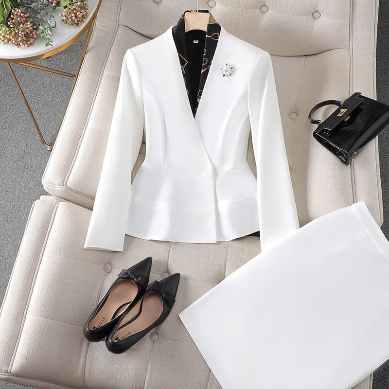 Women's Clothing White suit for women autumn and winter celebrity host formal wear professional temperament suit