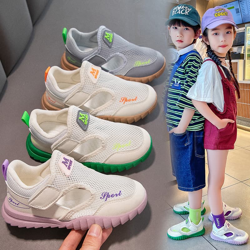 Children's Sandals New Style Girls Breathable Mesh Soft Bottom Beach Shoes Boys Student Basketball Shoes Girls Korean Style Casual