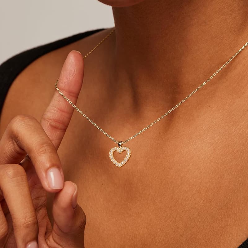 14K Gold Heart Shaped Pearl Cute Necklace Female Exquisite Love Pendant Female
