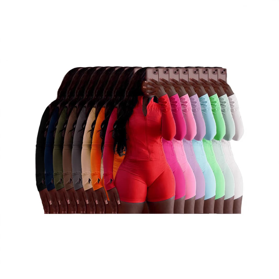 Women's Clothing Spring Summer New Sexy Sports Leisure Two Piece Set Tight Long Sleeve Top With Shorts