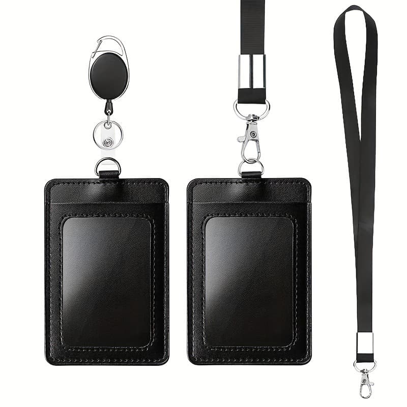 PU Leather Certificate Card Set Work Card Access Control Card Set Staff Badge Meal Card Easy To Pull Buckle Extension Card Set Lanyard Wholesale