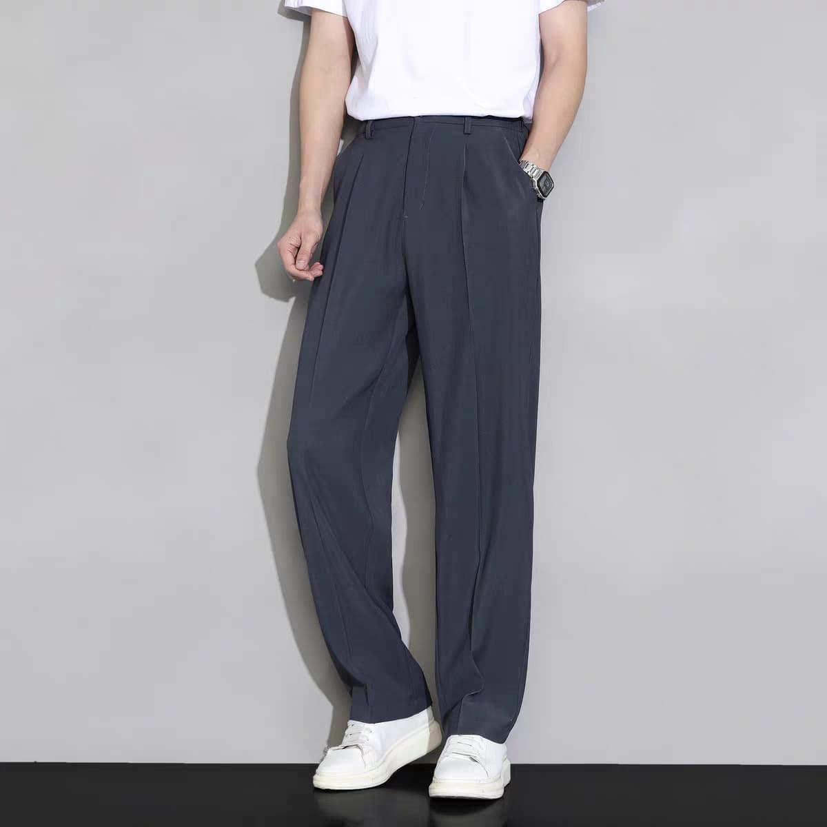Men's Clothing Khaki pants men summer thin ice silk drape trousers loose straight versatile wide leg casual suit trousers